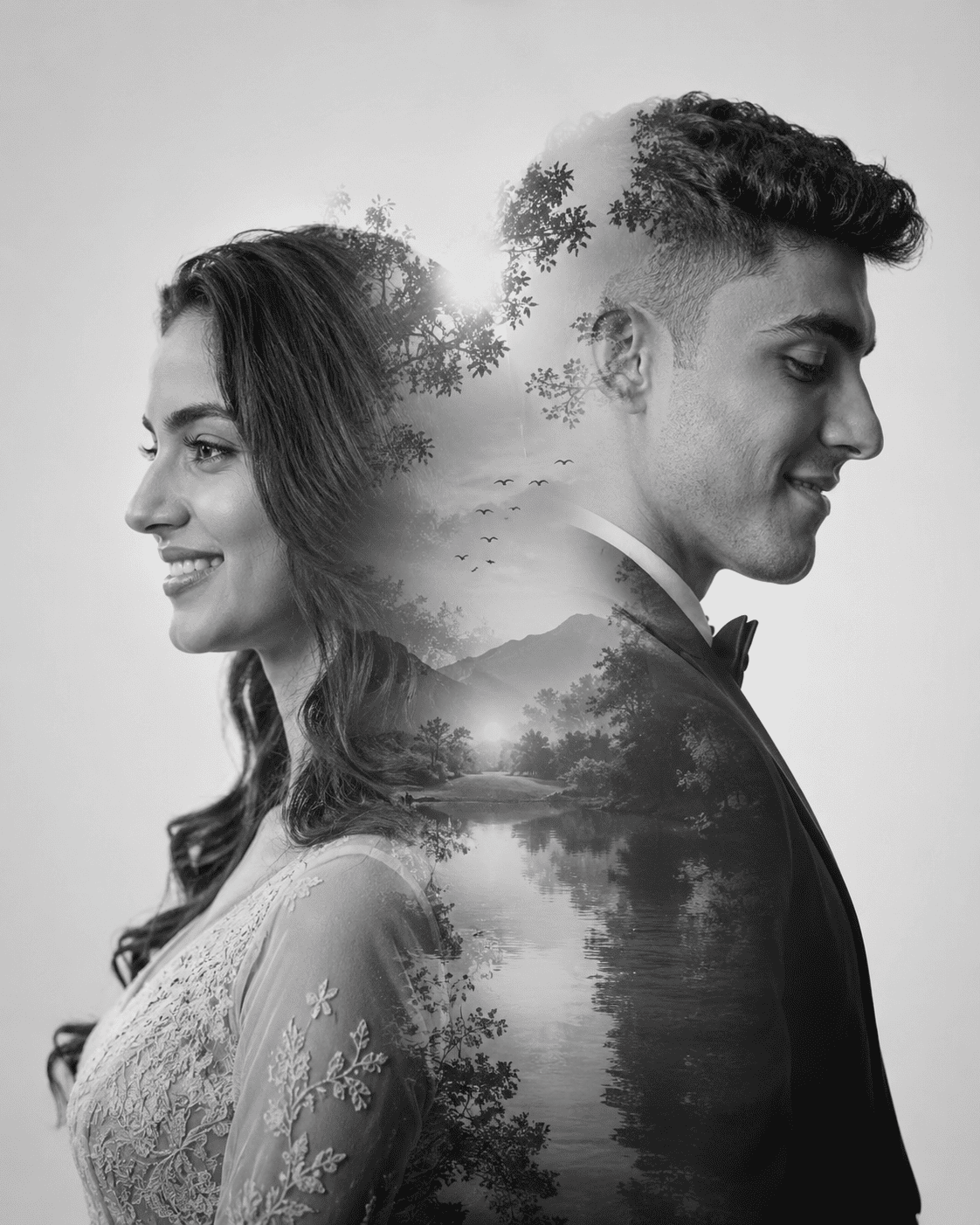Romantic Double Exposure In Merged Portraits Prompt